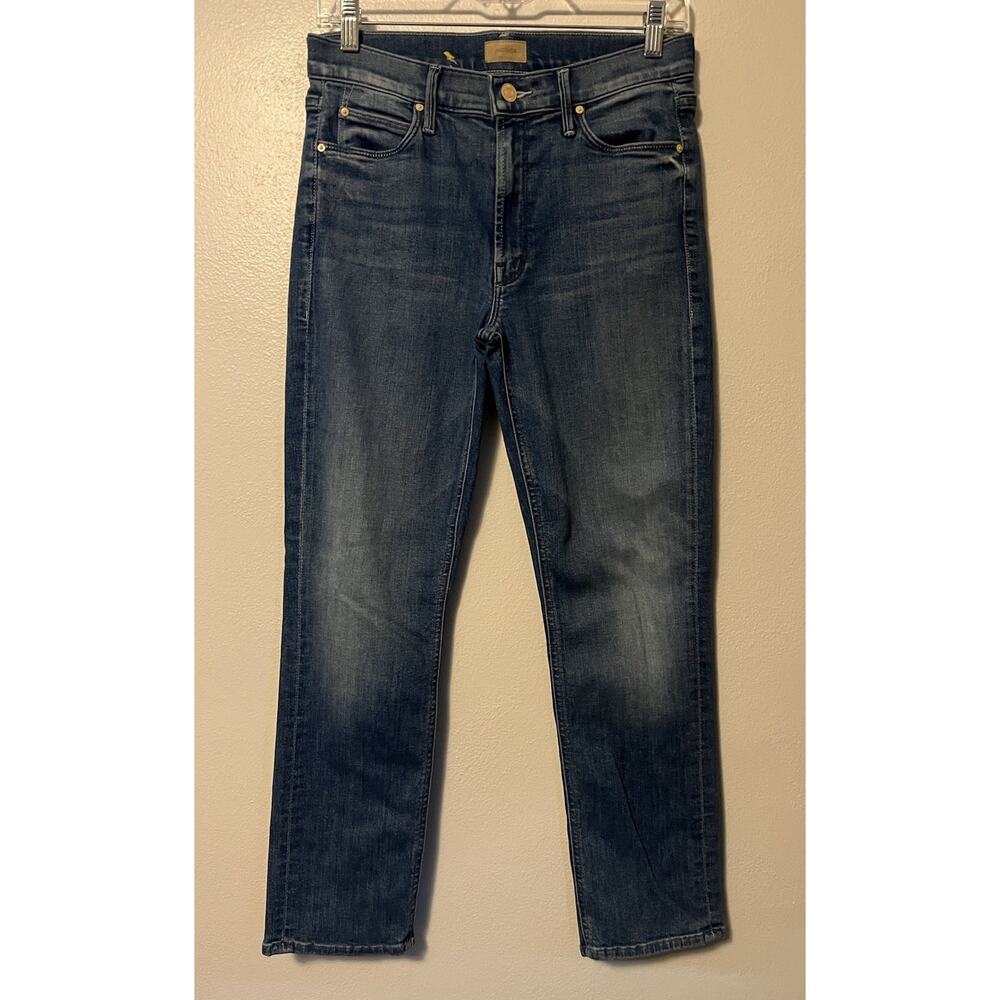 MOTHER The Mid Rise Dazzler Ankle Jeans Size 27 Blue Cherry Picking Bird Design - Picture 2 of 13